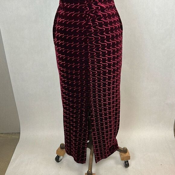 Luly K Long Dress Sz M Burgundy Mock Neck Short Sleeve Semi Formal Party Elegant - Picture 6 of 9